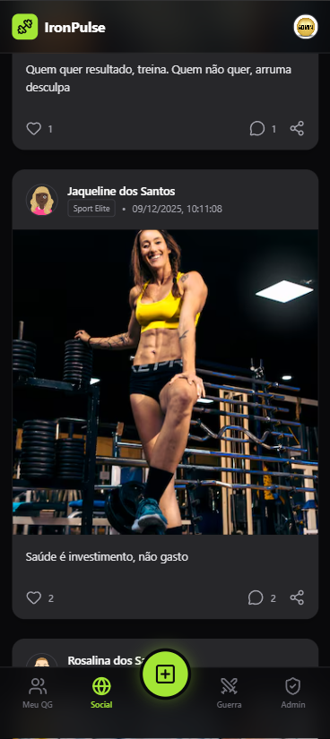 Feed social do aplicativo IronPulse